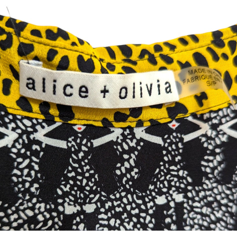 Alice and Olivia Willa Colorful Face Top Blouse Shirt Long Sleeve Rainbow Silk S