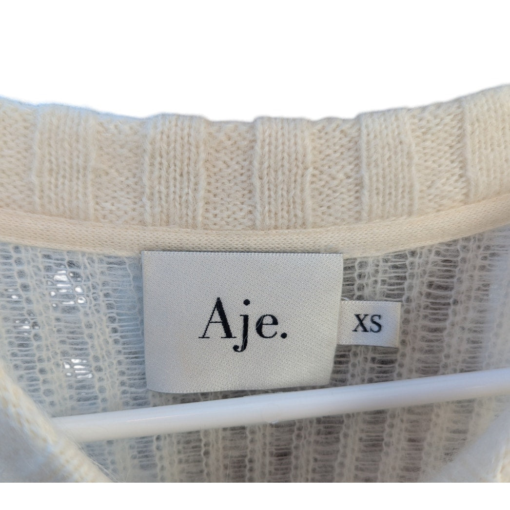 Aje Clemence Frill Knit Jumper Sweater Top Ivory Frills Ruffles Alpaca Wool XS