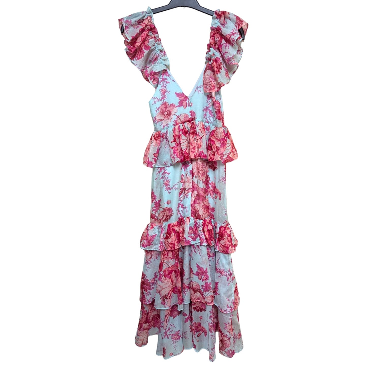 Alice McCall Pink Blue Flamingo Midi Dress Flowy Tiered Free People 0