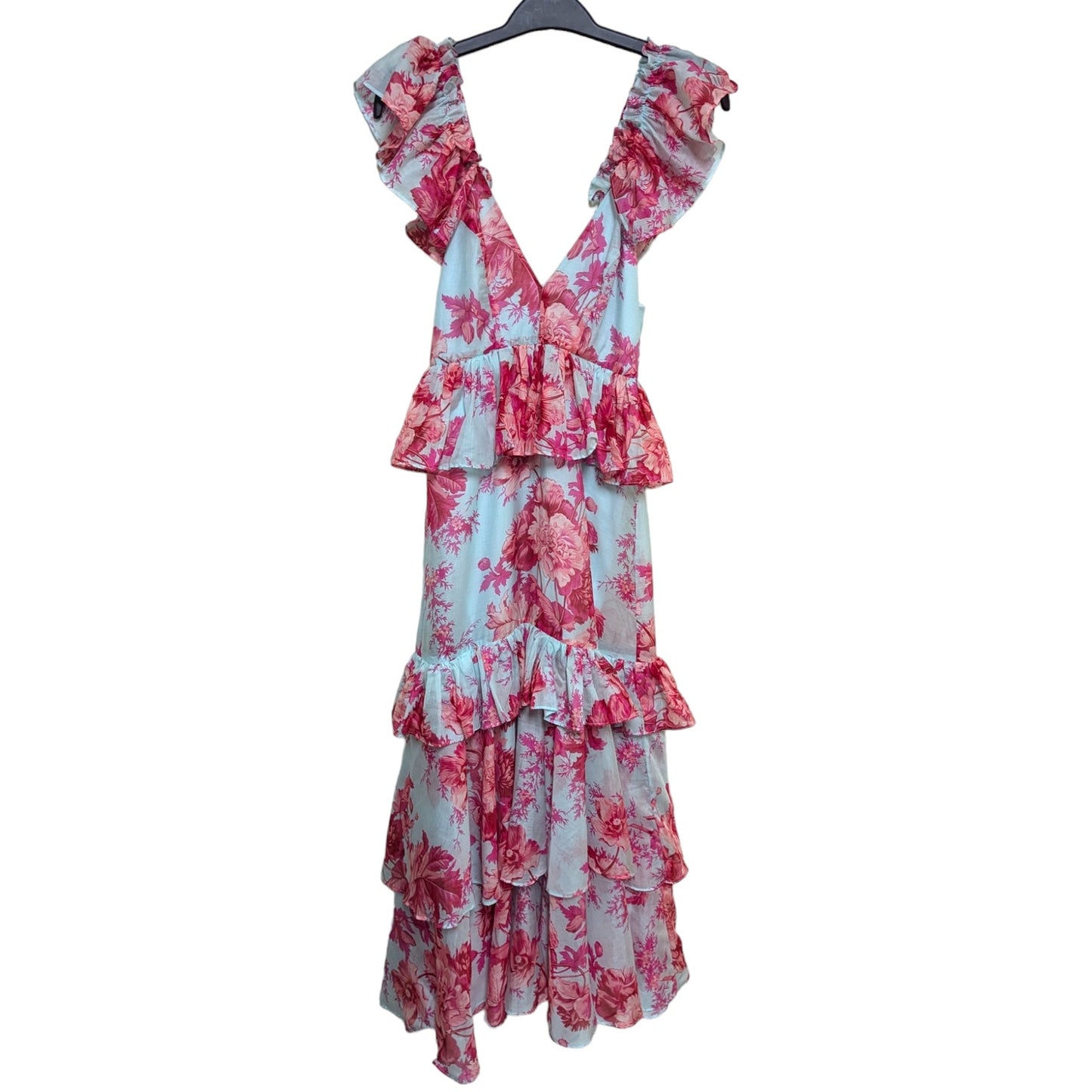 Alice McCall Pink Blue Flamingo Midi Dress Flowy Tiered Free People 0