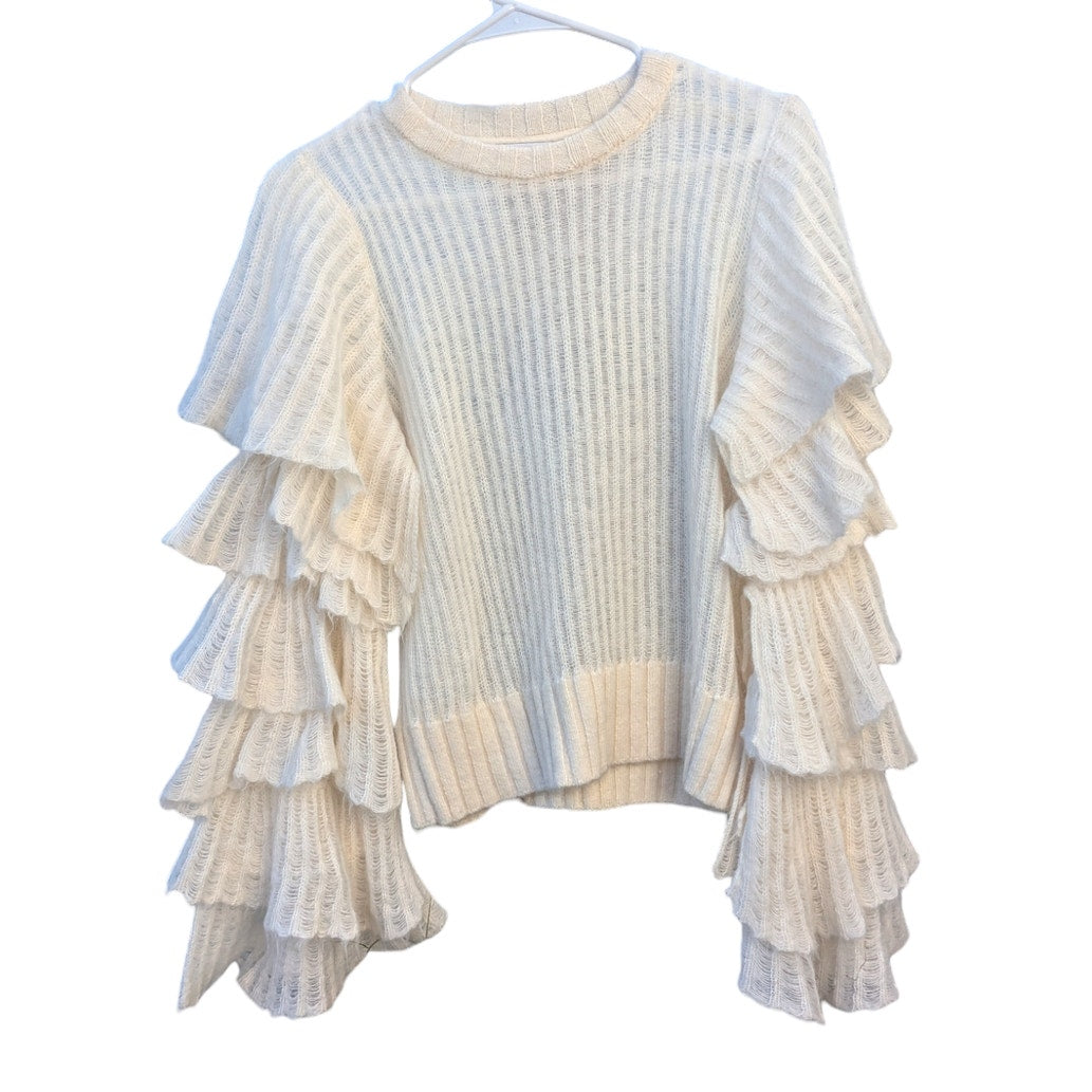 Aje Clemence Frill Knit Jumper Sweater Top Ivory Frills Ruffles Alpaca Wool XS