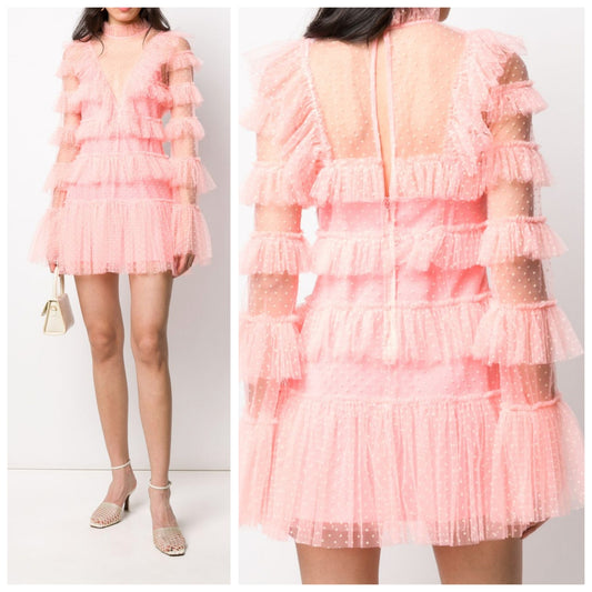 Alice McCall Pink Tiered Tulle Mini Long Sleeve Zen Dress 4