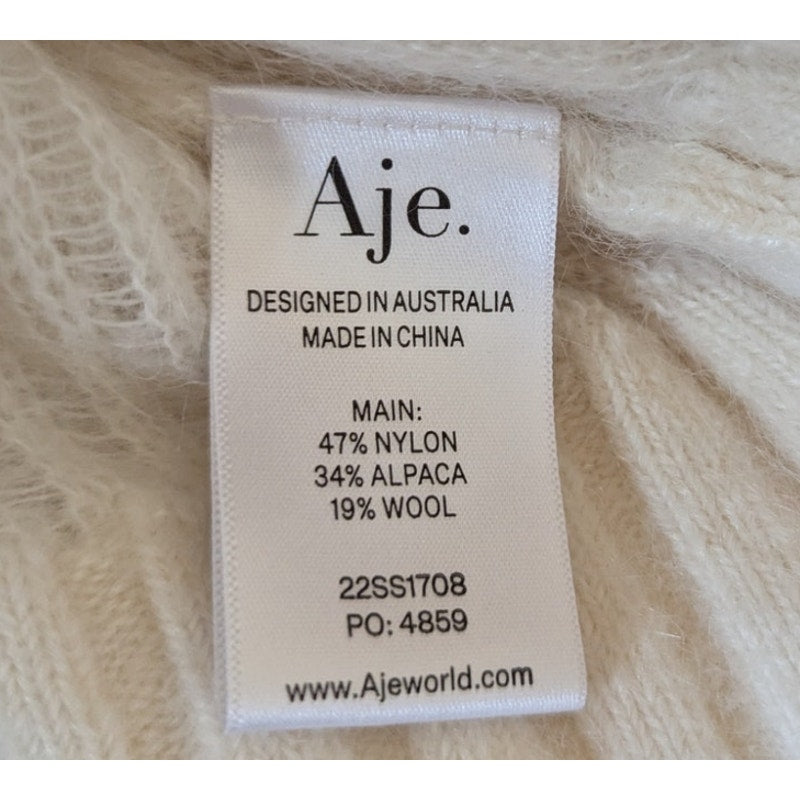 Aje Clemence Frill Knit Jumper Sweater Top Ivory Frills Ruffles Alpaca Wool XS